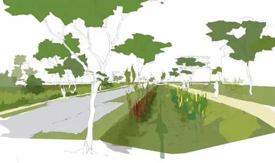 Perspective paysagère parc Jean Mermoz — allées et espaces verts